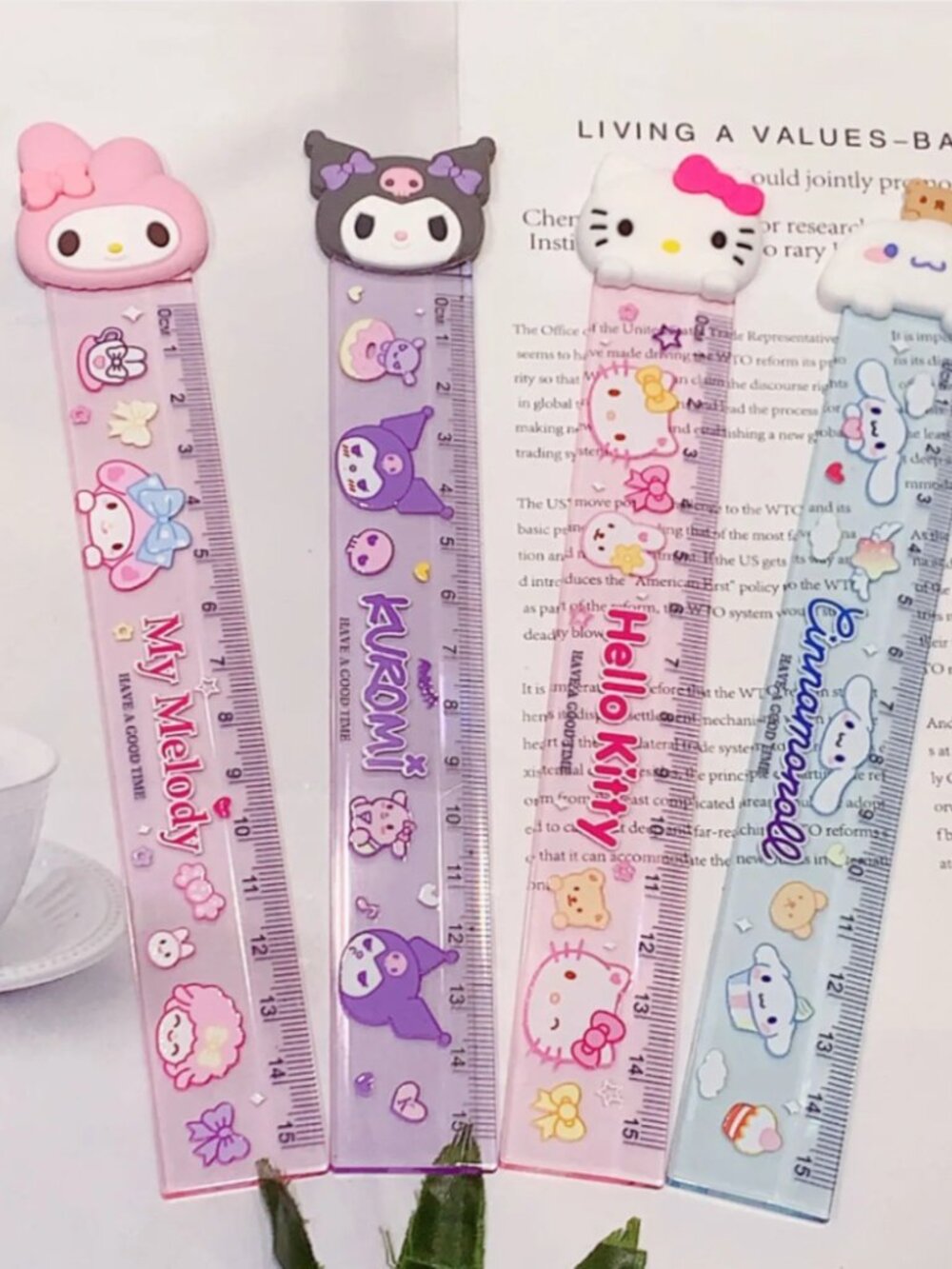 Adorable Hello Kitty Ruler Set – 4PCS Cute Stationery Melody Kuromi Cinnamoroll